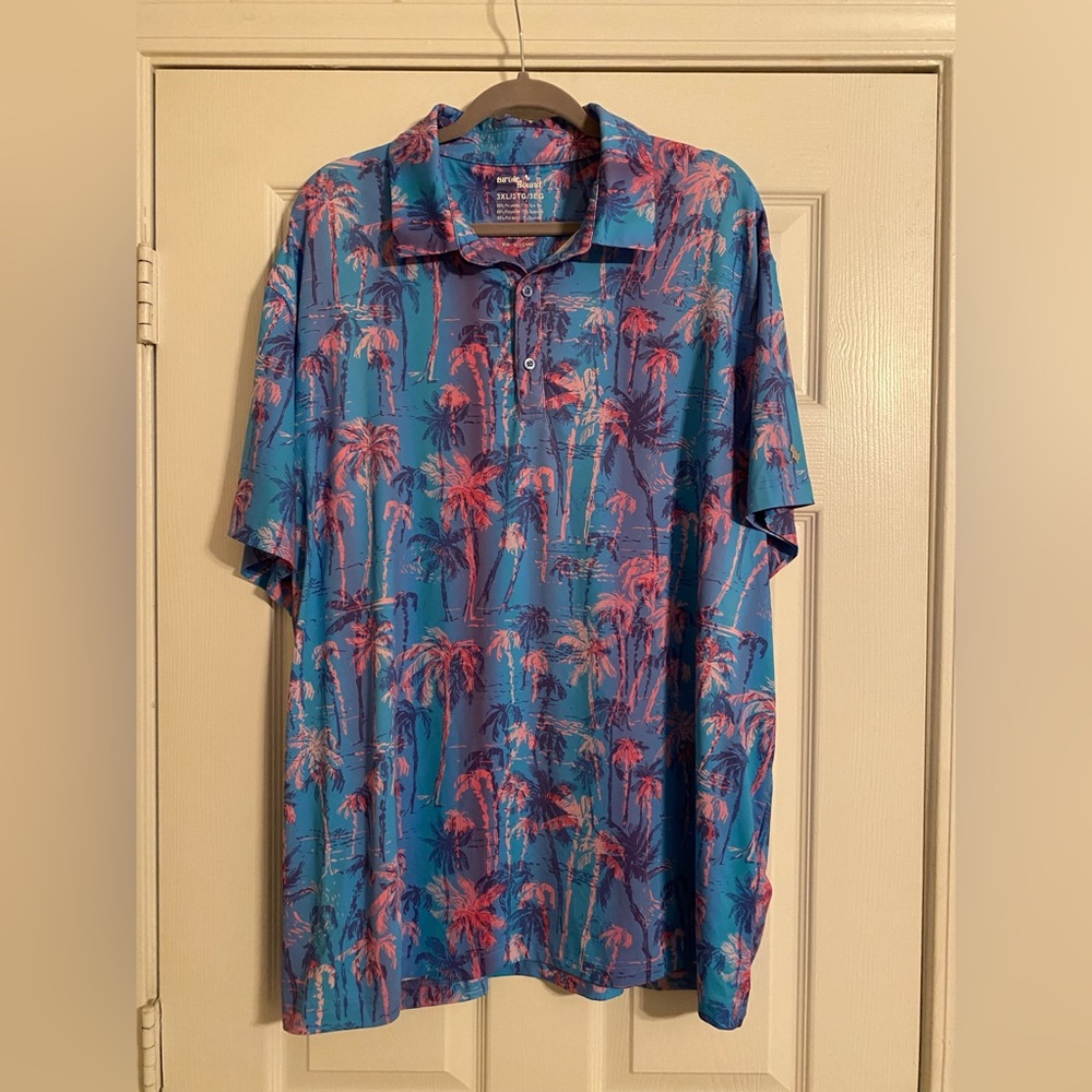 Birdiebound. Tropical Blue and Pink Men's Golf Polo Shirt. 3XL.